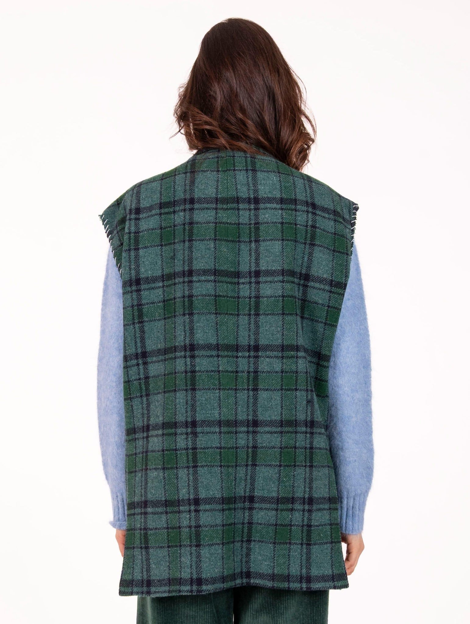 Maxi Gilet Roy Roger's  in Lana Check Verde e Blu RND90214CQ15XXXXC0611 Roy Roger's