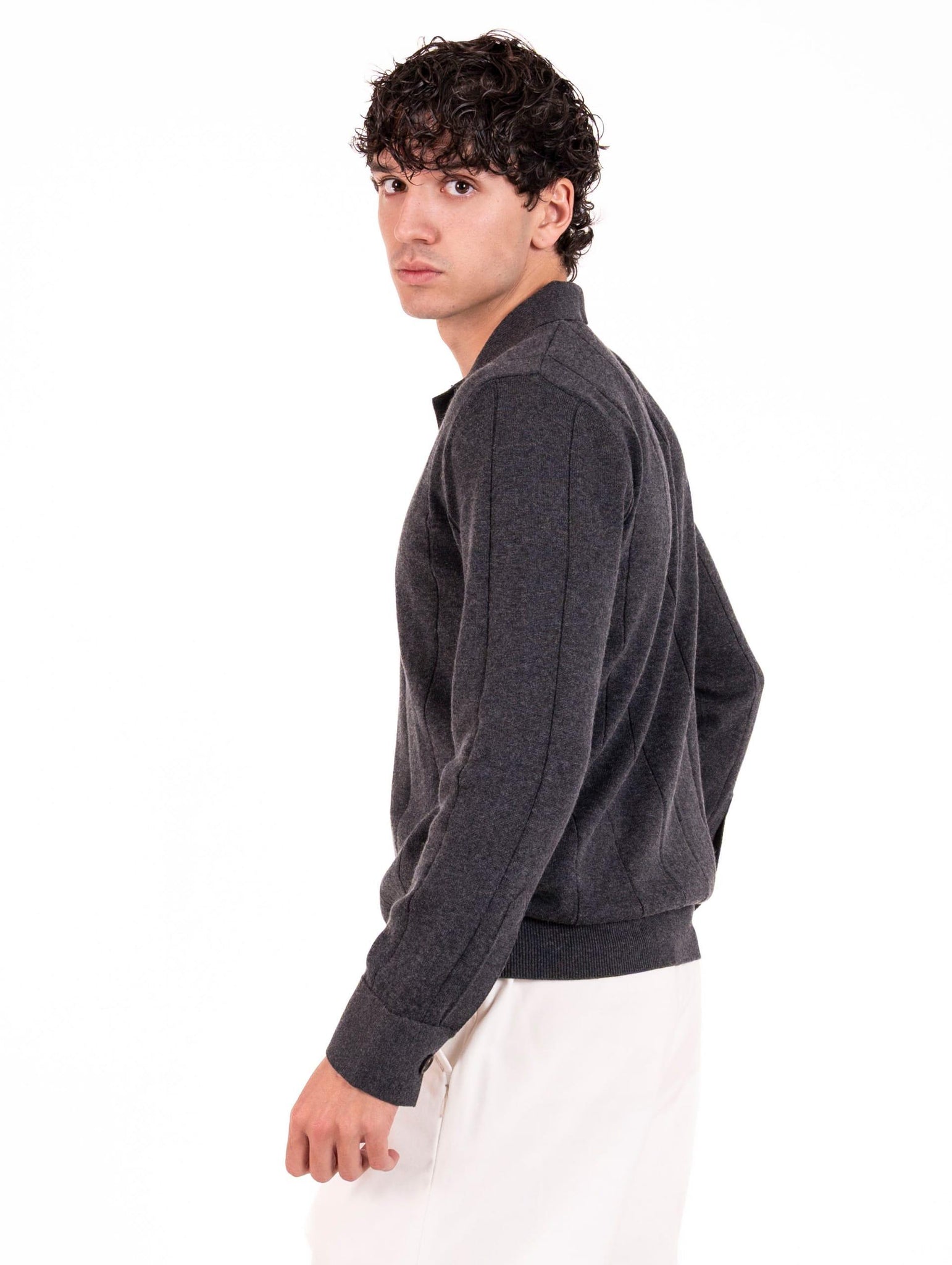 Polo Eleventy Milano in Maglia di Cotone e Cashmere Antracite L76POLL09MAG0K00722 Eleventy Milano