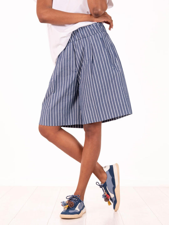 Myths Denim Cotton Striped Bermuda Shorts