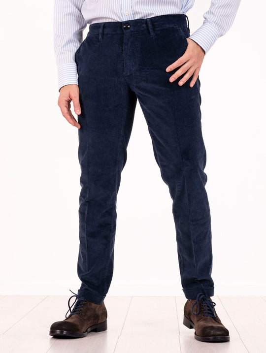 Pantalone Re-Hash in Cotone e Lyocell a Costine Blu