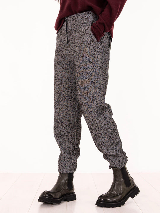 Alessia Santi Pants White and Black Herringbone