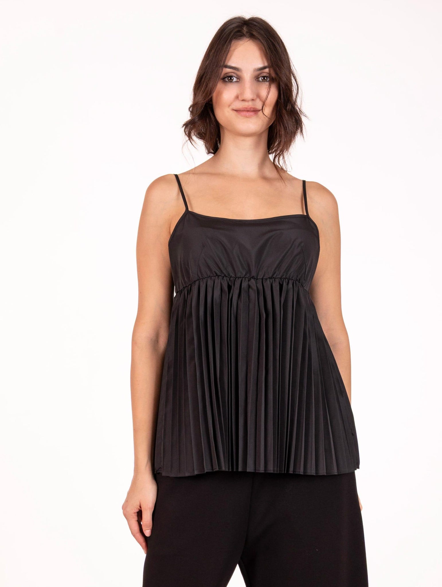 Blusa Meimeij Plisse in Scuba Nero M5ID14100 Meimeij