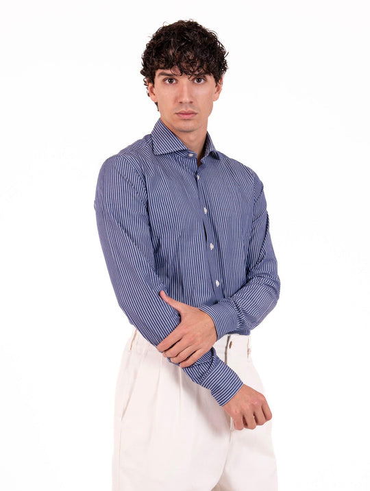 Camicia Borriello Napoli in Cotone a Righe Blu e Bianca