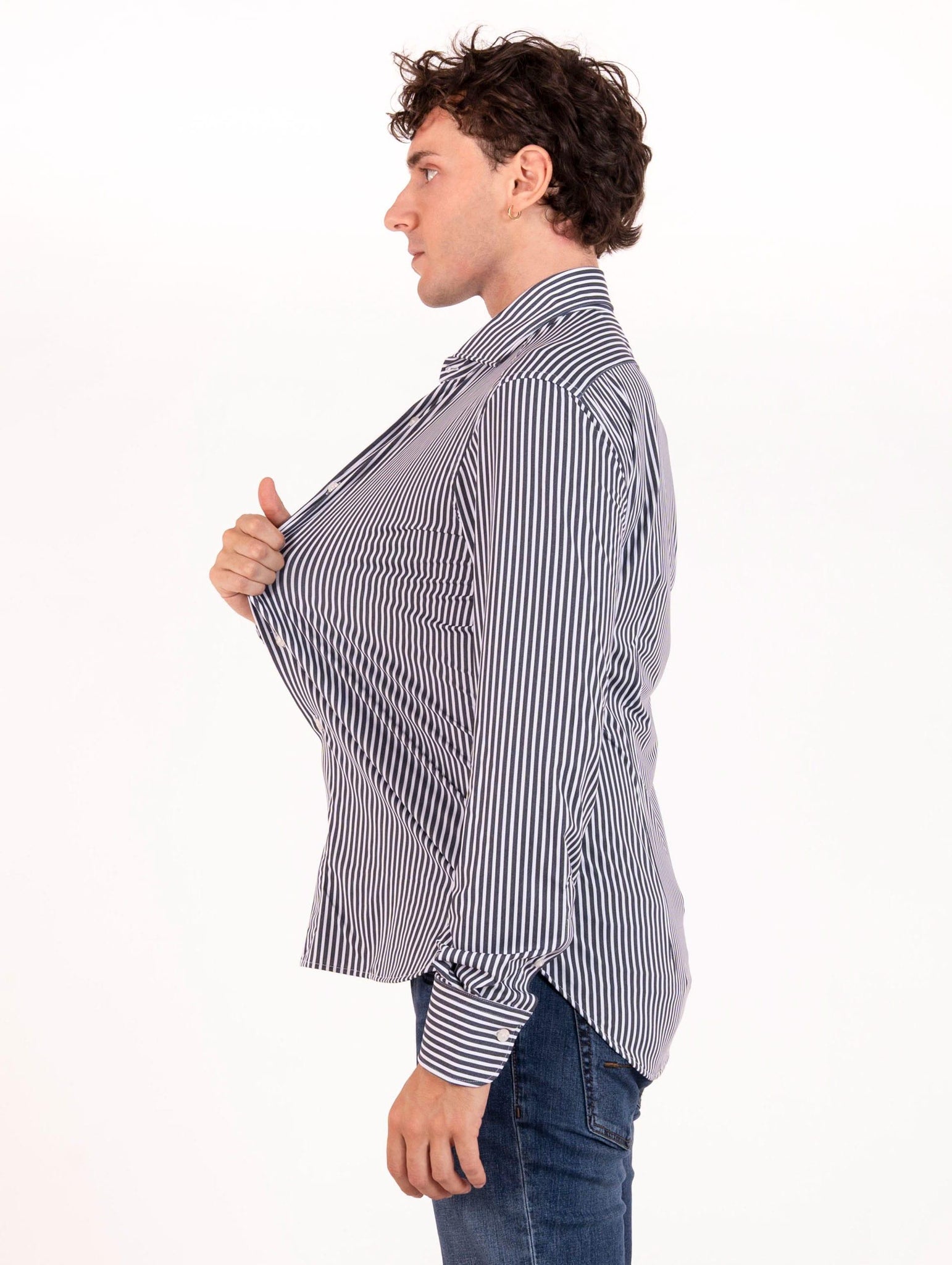 Tecno Camicia Orian Antibatterica Rigata Bianca e Navy T10202RT5224 Orian