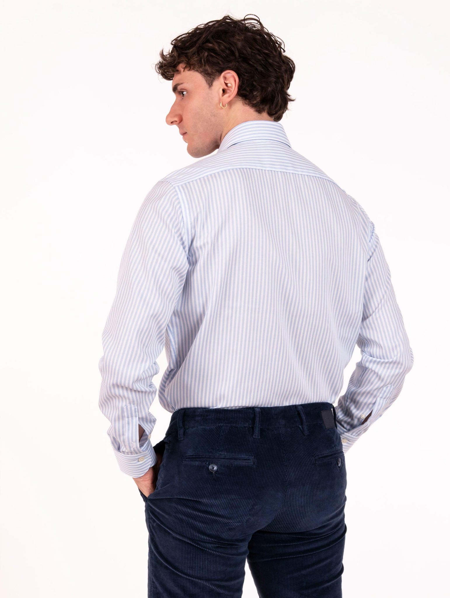 Camicia Caliban in Cotone Fantasia Righe Bianca e Azzurra U8IFWQRB6 Caliban
