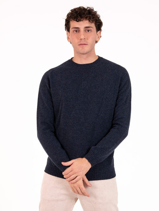 Zanieri Crew Neck in Blue Melange Cashmere Wool