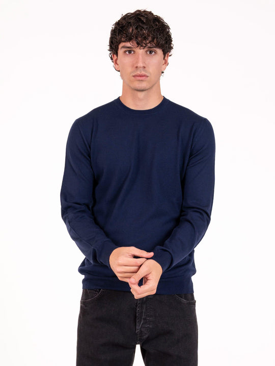 Zanieri Crew Neck Sweater in Fine Merycash Wool Bluette