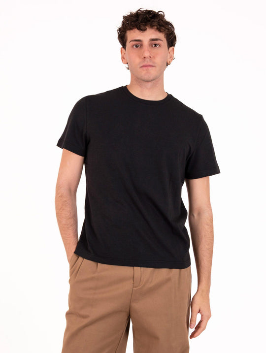 T-Shirt Devore in Cotone, Lana e Seta Nero