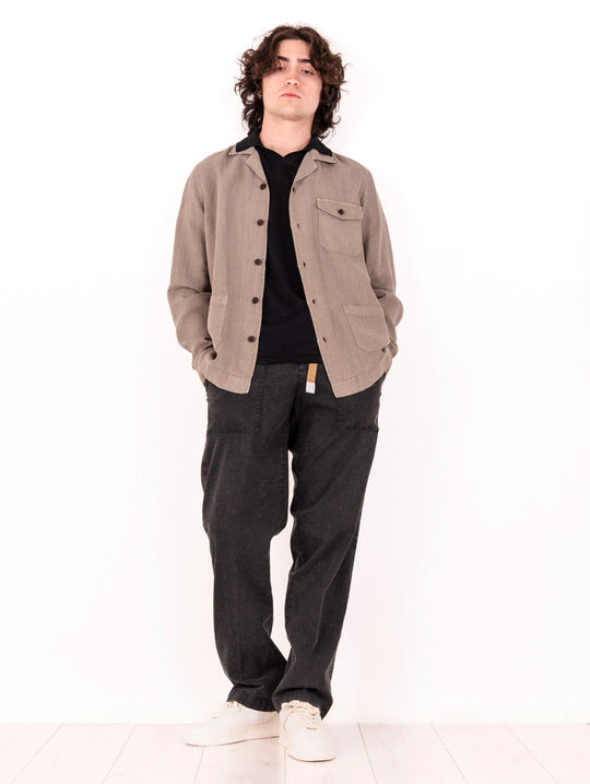 White Sand Pants in Black Cotton and Linen