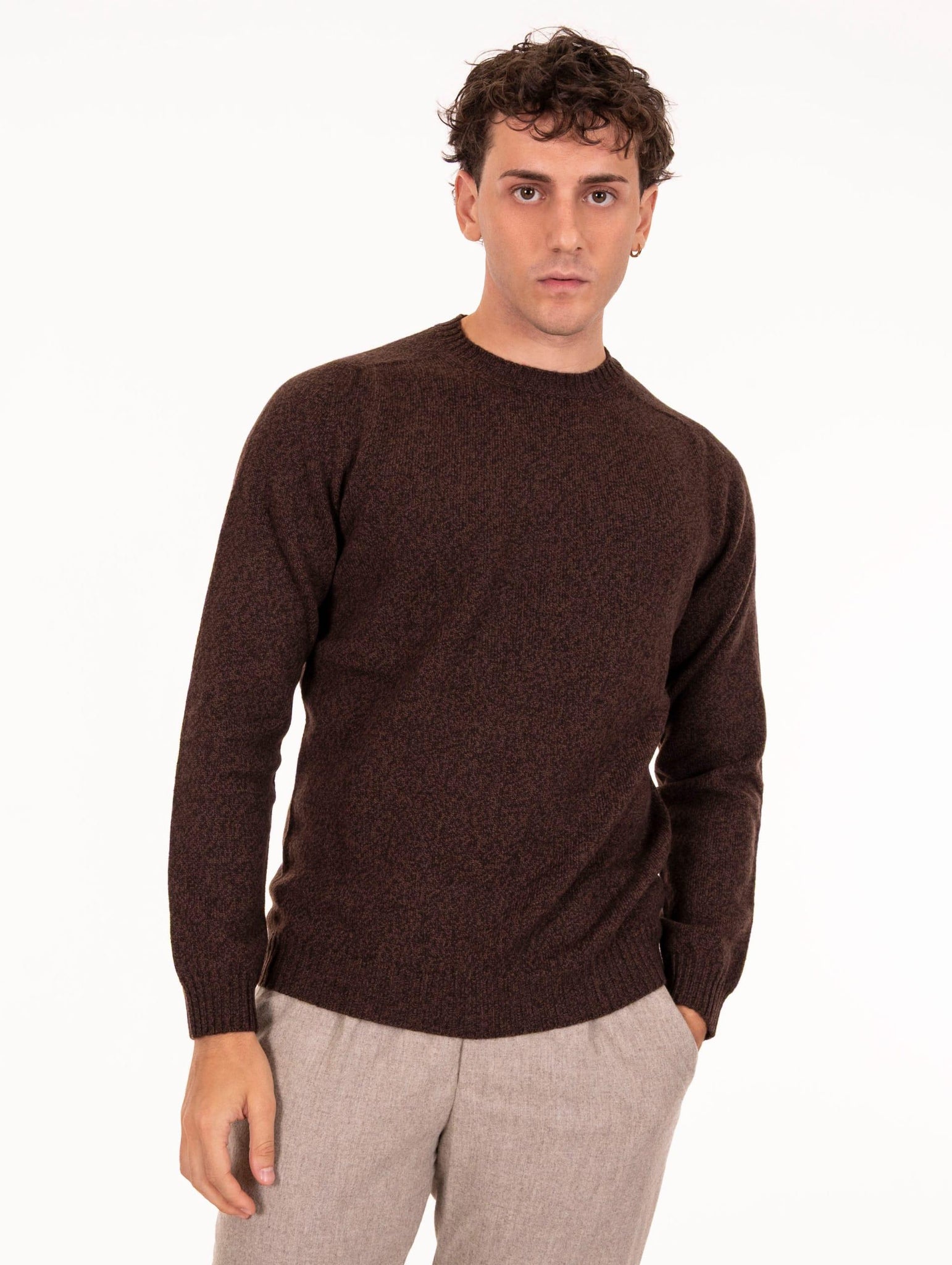 Girocollo Zanieri in Lana Cashmere Testa di Moro Melange CG-GRU-350152575 Zanieri