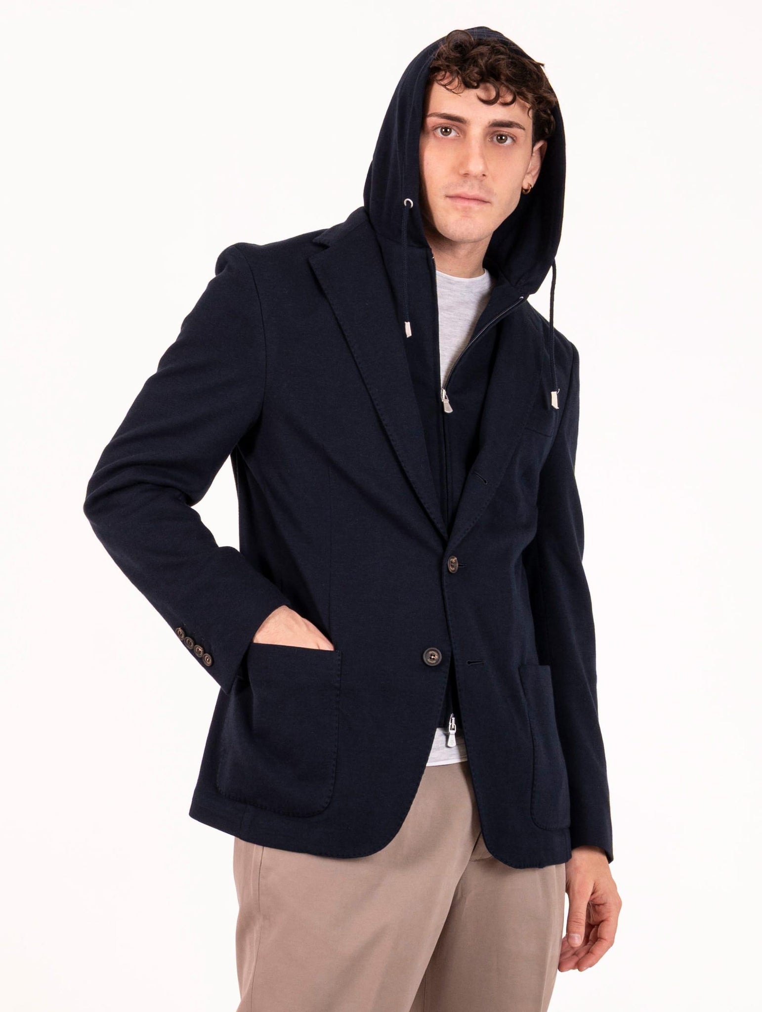 Giacca Eleventy Milano con Pettorina in Cotone e Cashmere Blu L70GIAK07BTCRNTES0L19111-14 Eleventy Milano