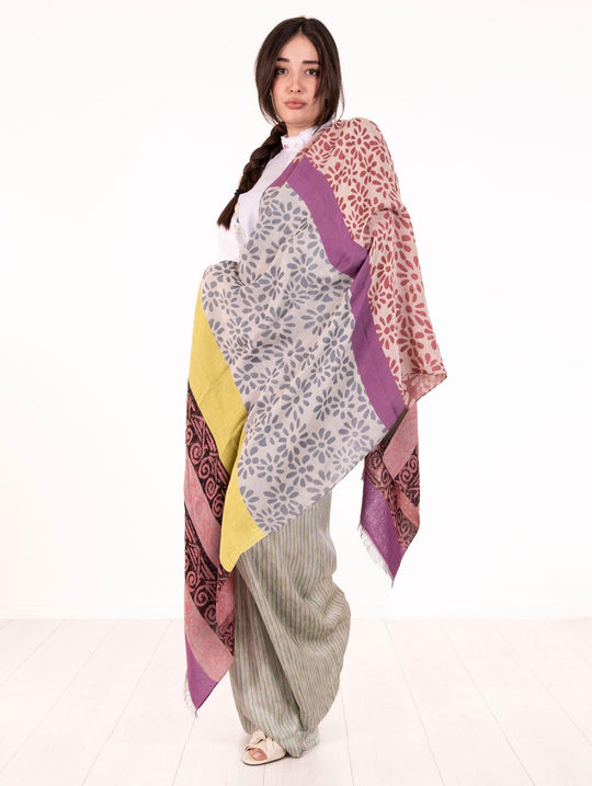 Alessia Santi Patchwork-Schal aus violett-grünem Viskose-Mix