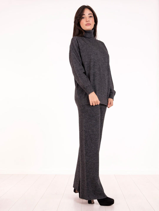 Completo White Wise Maxi Dolcevita e Pantalone in Cachemire Antracite