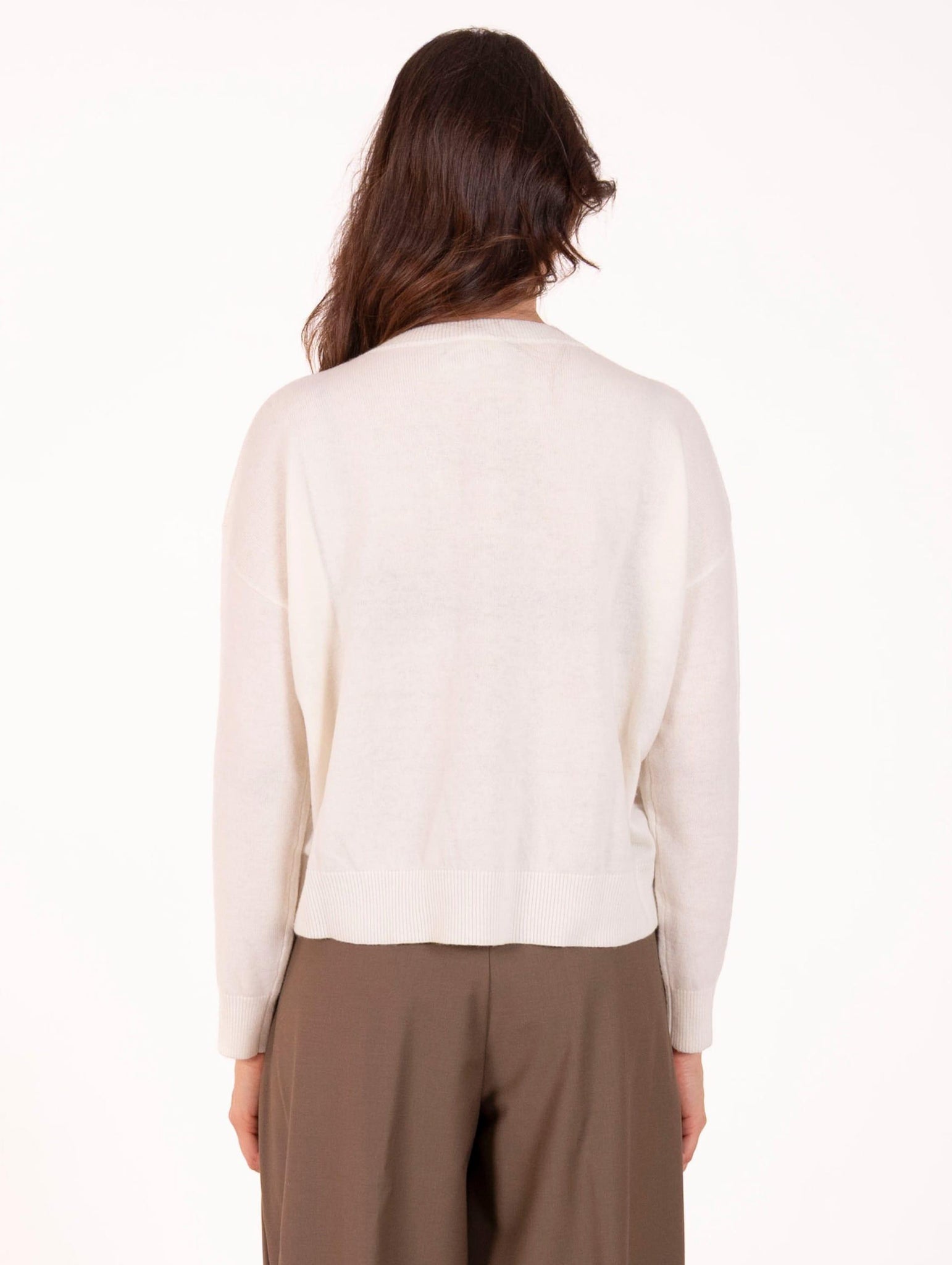 Pull Girocollo White Wise in Cachemire Panna WW2014291 White Wise