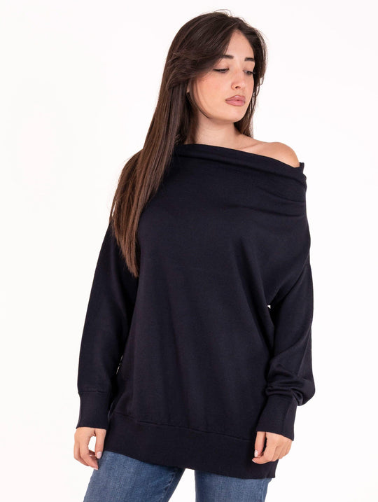 Maglia Vulcano Alpha Studio in Lana Merinos Extrafine Blu Notte