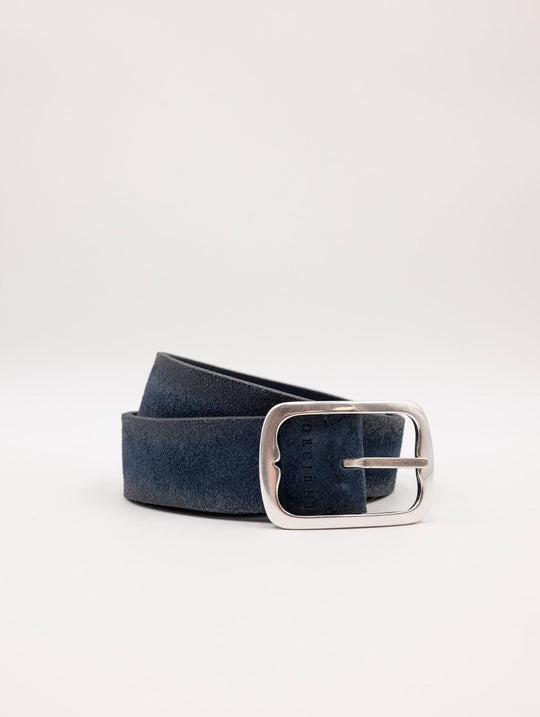 Orciani Hunting Double Gürtel aus Wildleder und Leder Blau