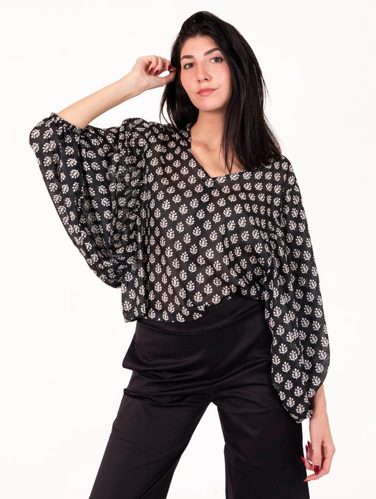 Blusa Angela Four Stroke in Cotone Bianco e Nero
