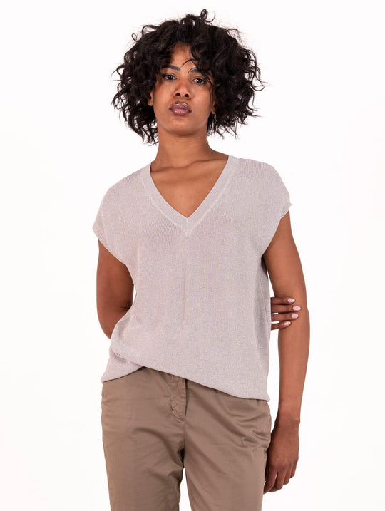 Gilet White Wise in Maglia Lurex Argento
