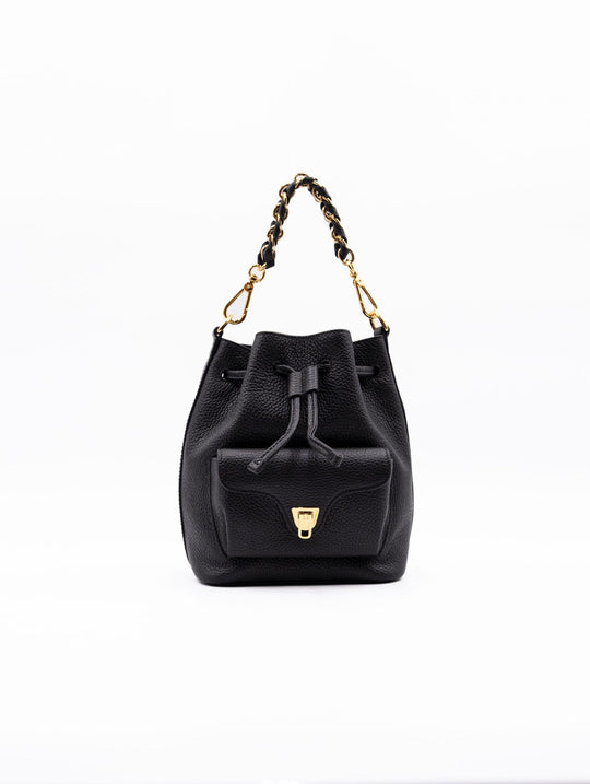 Mini Secchiello  Coccinelle in Pelle Martellata Nero