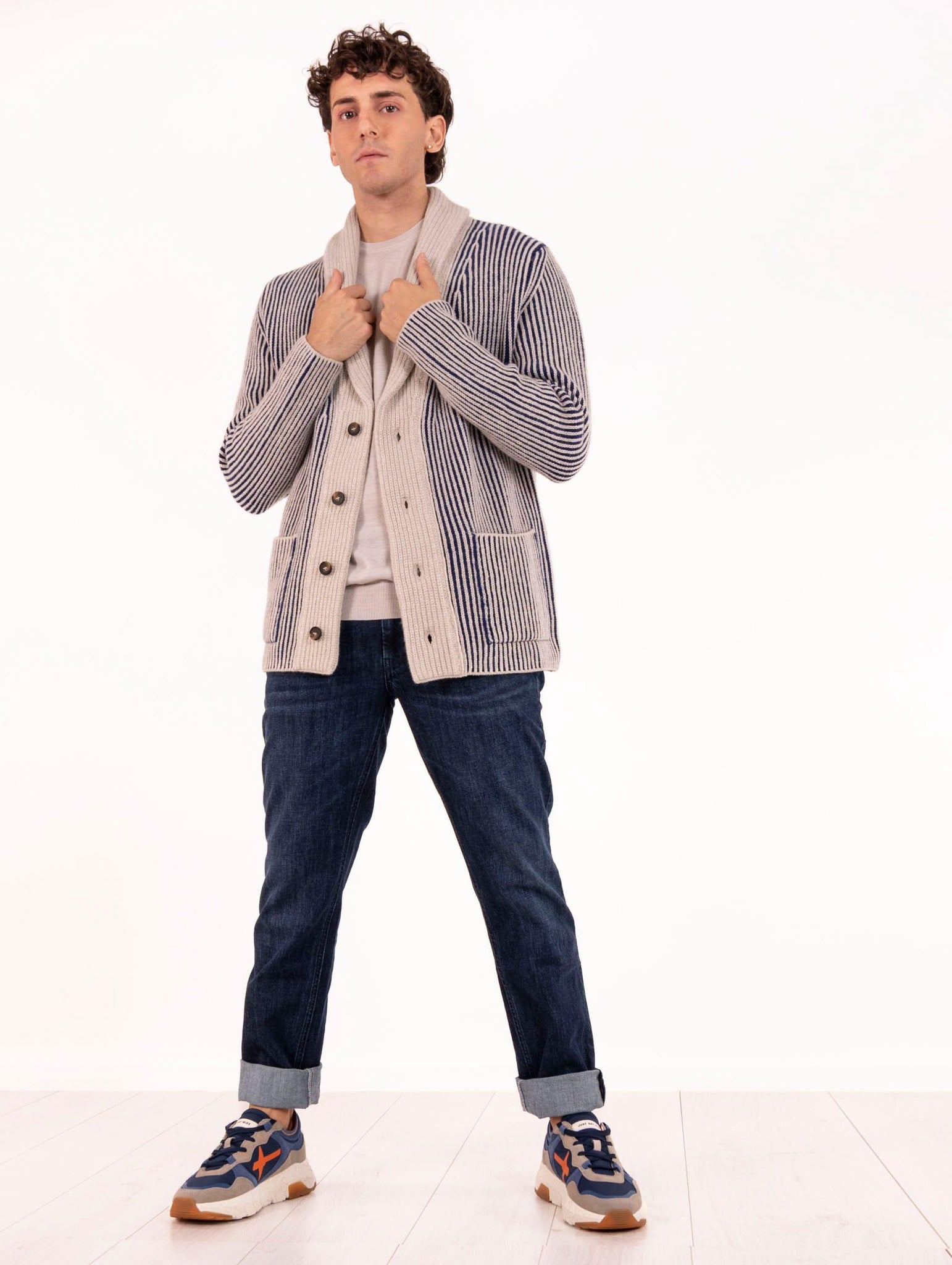 Cardigan Zanieri in Lambswool e Cashmere Corda e Blu CG-CAU-3536-B0001 Zanieri