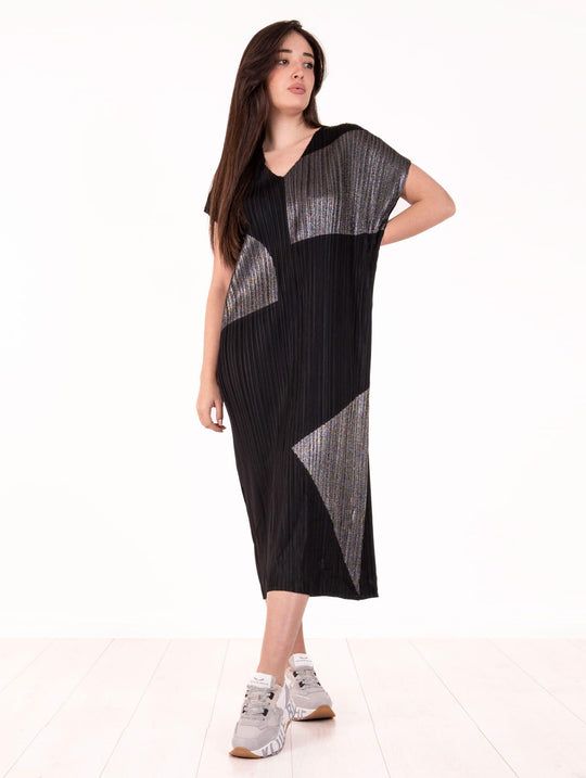 Plissee-Kleid Meimeij Schwarz und Silber