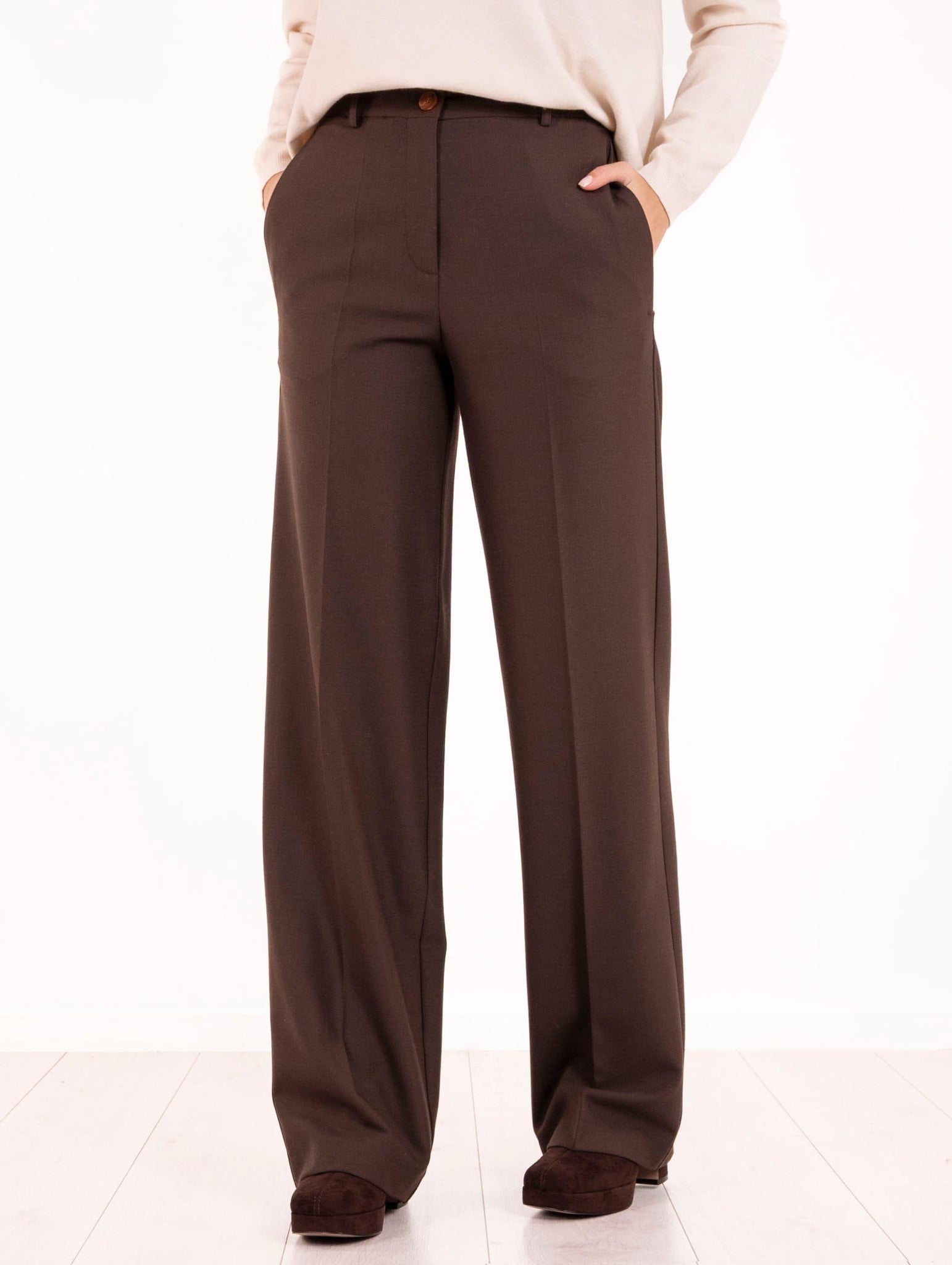 Pantalone Palazzo Alysi in Twill di Lana Marrone 165187A5272 Alysi