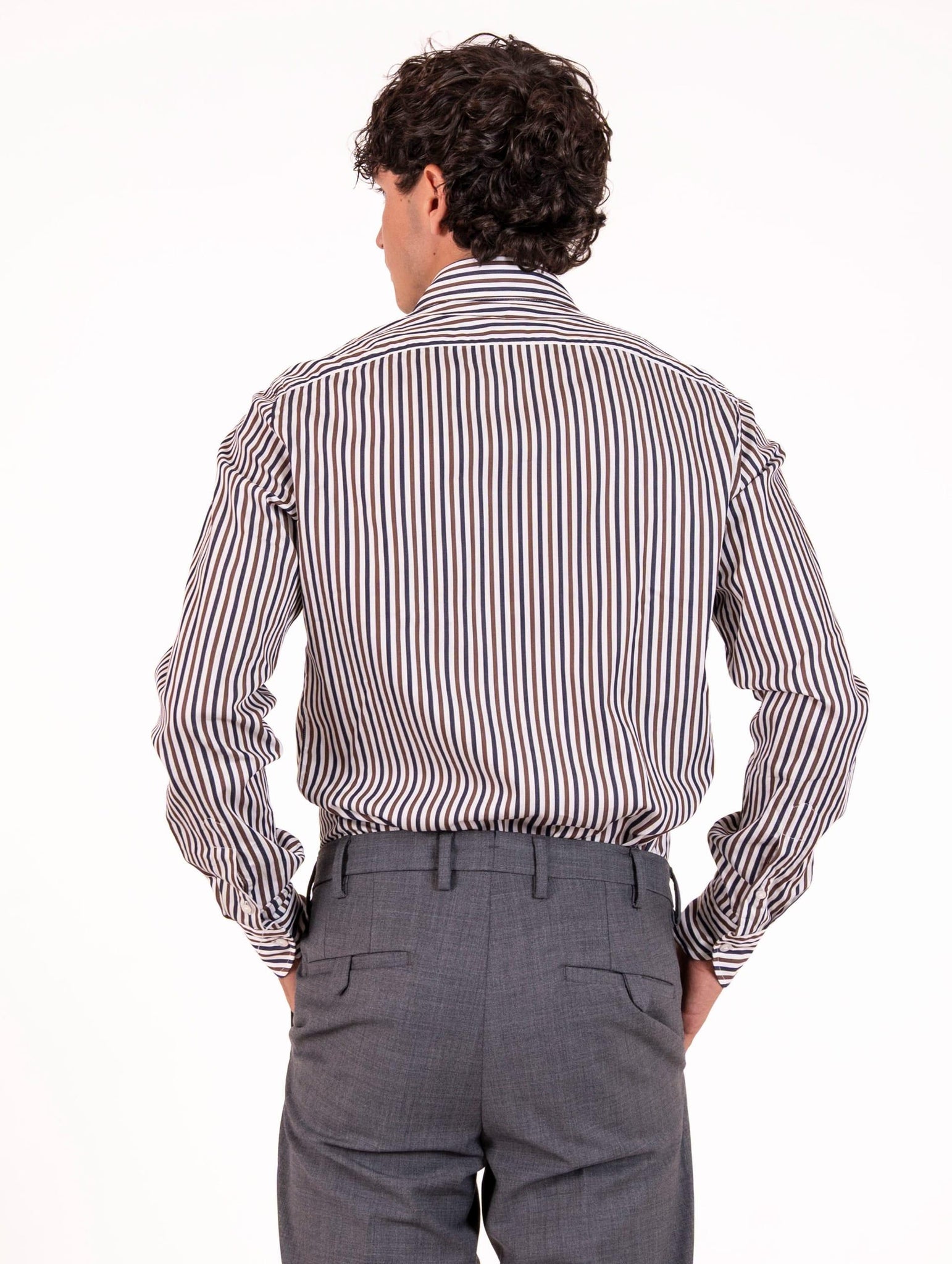 Camicia Borriello Napoli in Cotone a Righe Bianca, Blu e Marrone 210351 Borriello Napoli