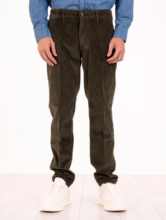 Pantalone Re-Hash in Cotone e Lyocell a Costine Oliva