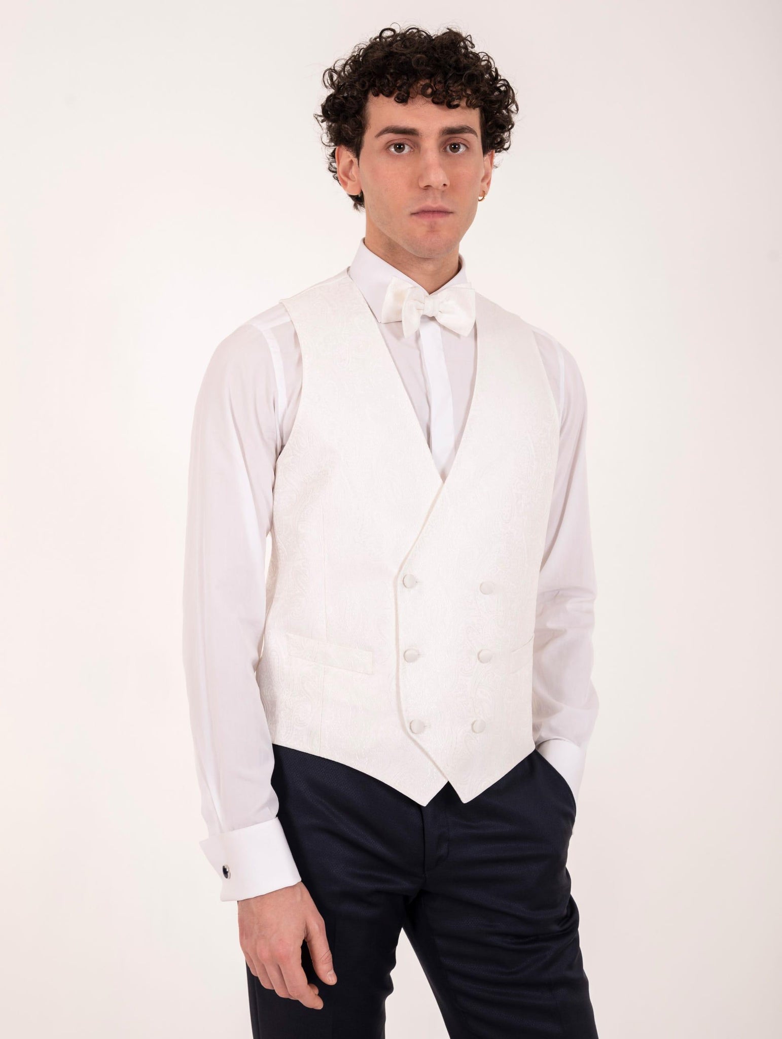 Gilet da Cerimonia Luigi Bianchi Mantova con Ricamo Damascato in Seta Bianco 0441007/01137604 Luigi Bianchi Mantova