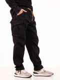 White Sand Black Cotton Cargo Pants