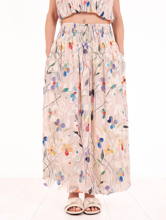 Traffic People Blue and White Viscose Flower Skirt