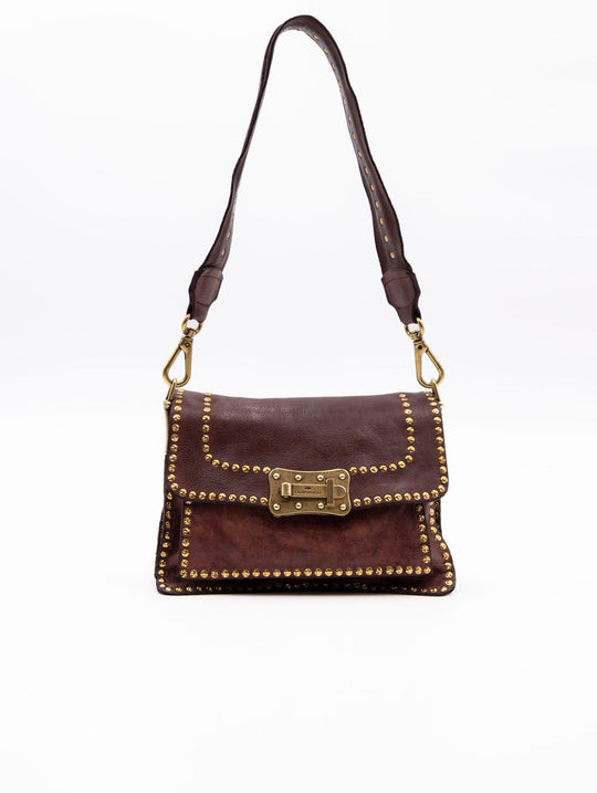 Borsa Agnese Campomaggi con Borchie in Pelle Borgogna
