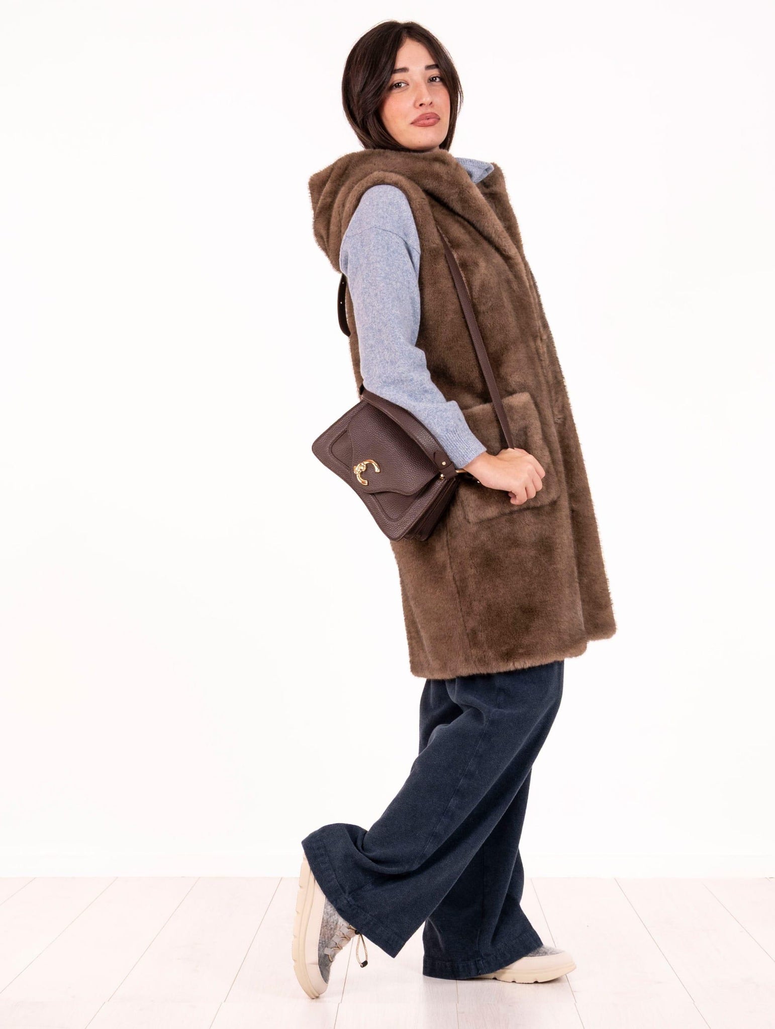 Borsa C-Me Coccinelle in Pelle Martellata Marrone E1SSL180201W20 Coccinelle