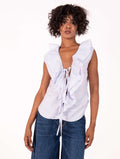 Blusa Emma Four Stroke con Rouges in Cotone a Righe Bianco e Celeste