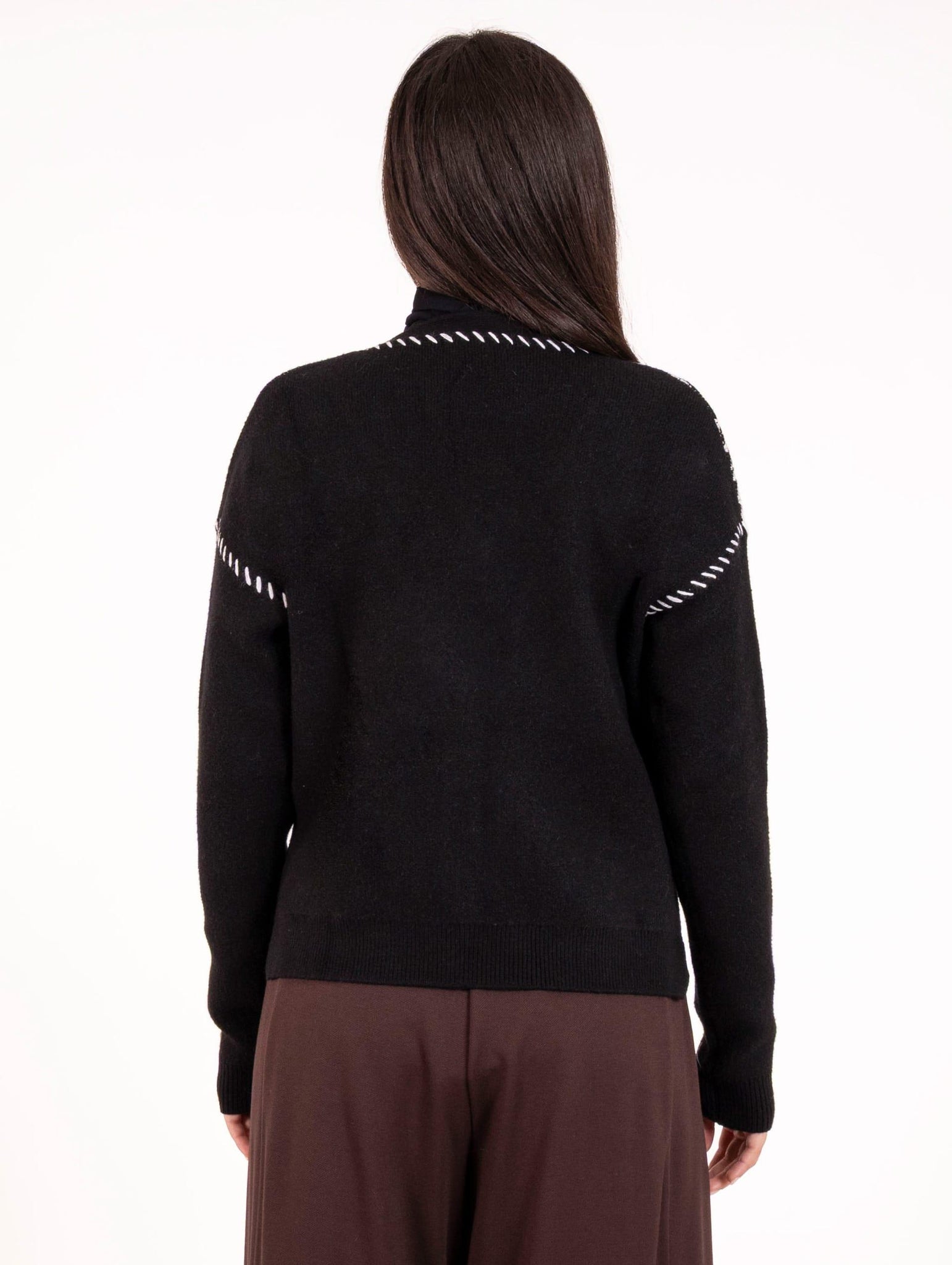 Cardigan Jewel White Wise in Viscosa Bianca e Nera WW20173678 White Wise