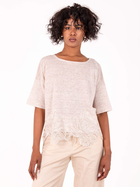 Maglia D Exterior in Lino e Pizzo Conchiglia