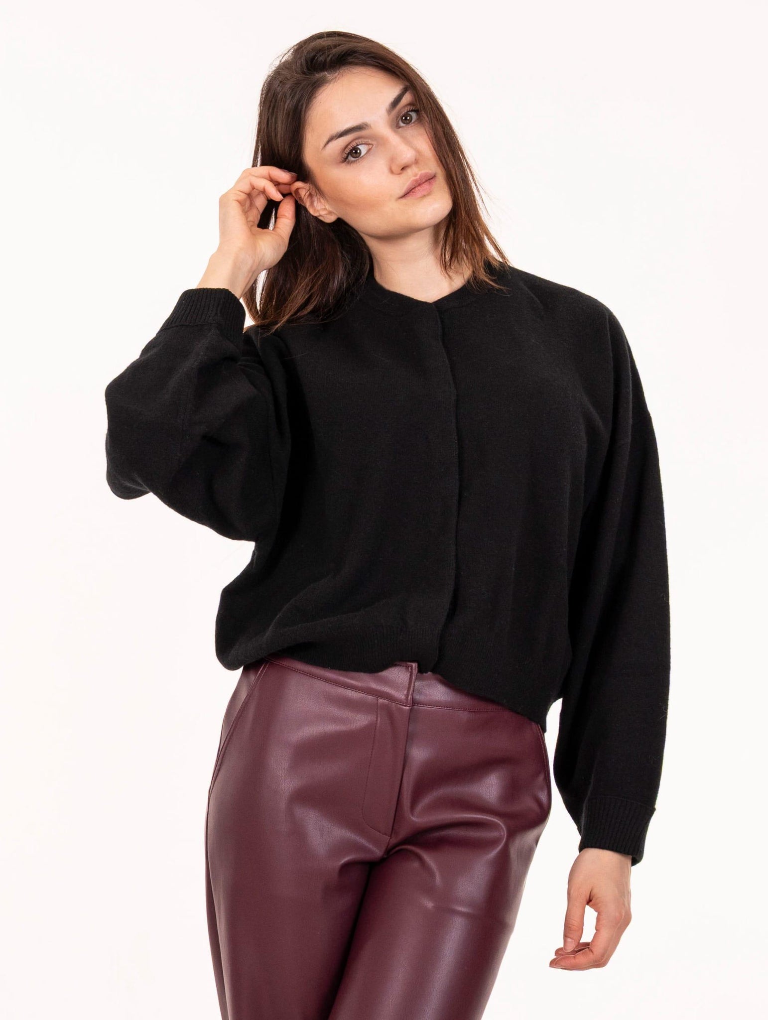 Cardigan Bomber Alysi in Pura Lana Nero 265405A5045NE Alysi