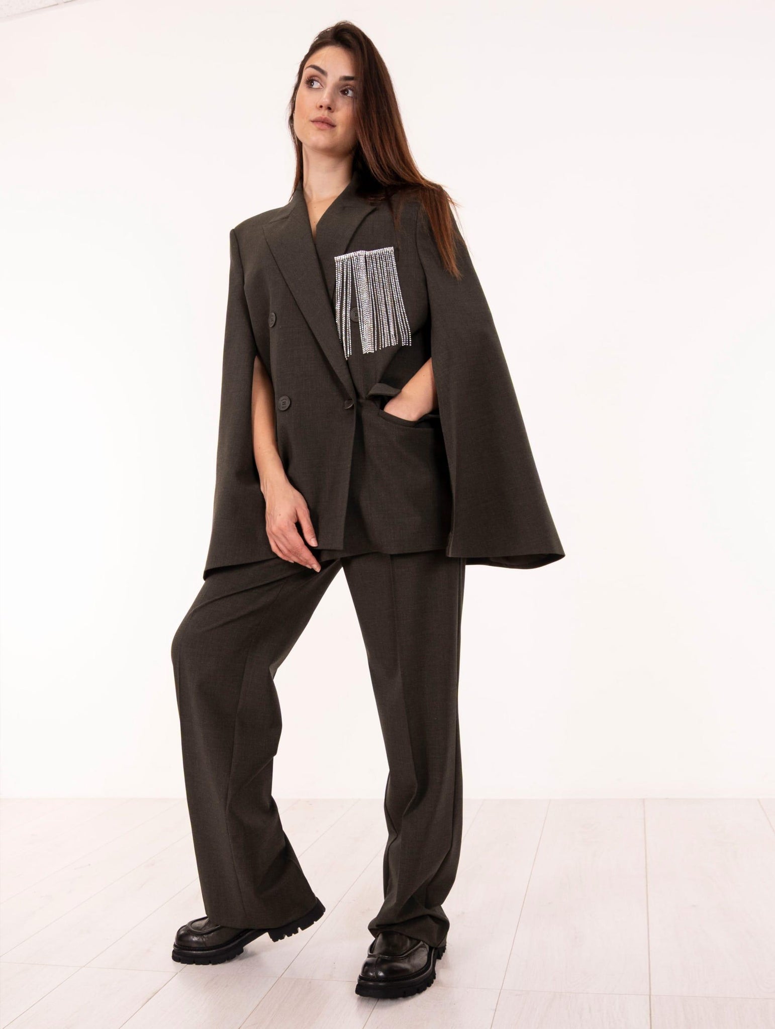 Blazer Circus Hotel Military Glam in Lana Vergine Verde H5WV20S84 Circus Hotel