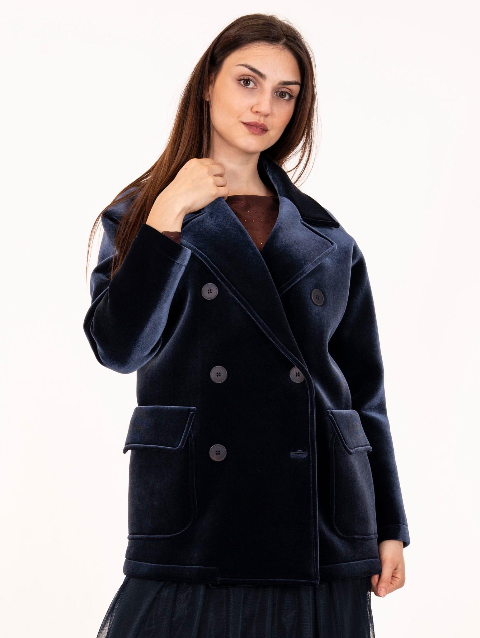 Peacoat Alpha Studio in Velluto Blu Notte AD-4730N2001 Alpha Studio