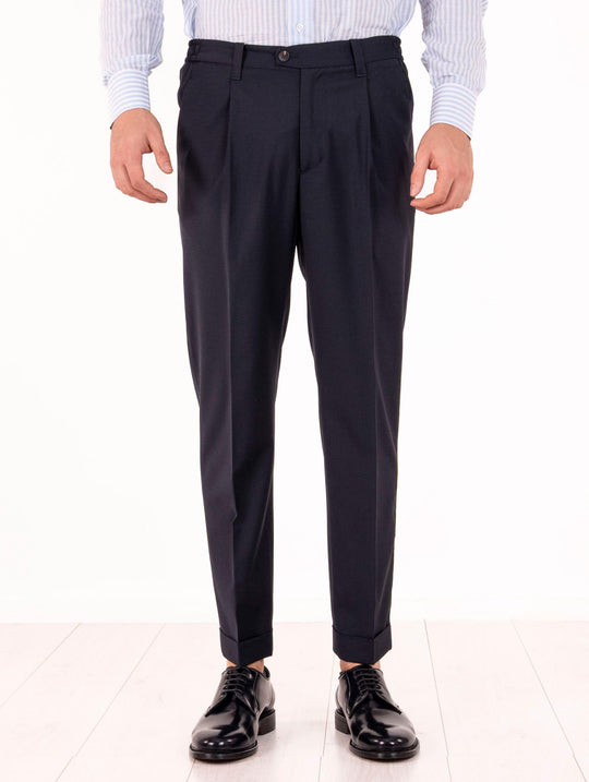 Devorè Hose aus blauem Woll-Piqué