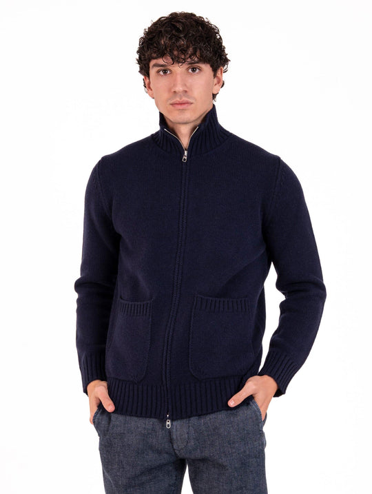 Luigi Gentile Cardigan in Navy Wool and Cashmere
