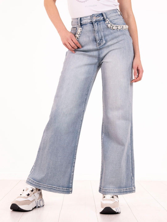 Jeans Palazzo No Secrets con Perle