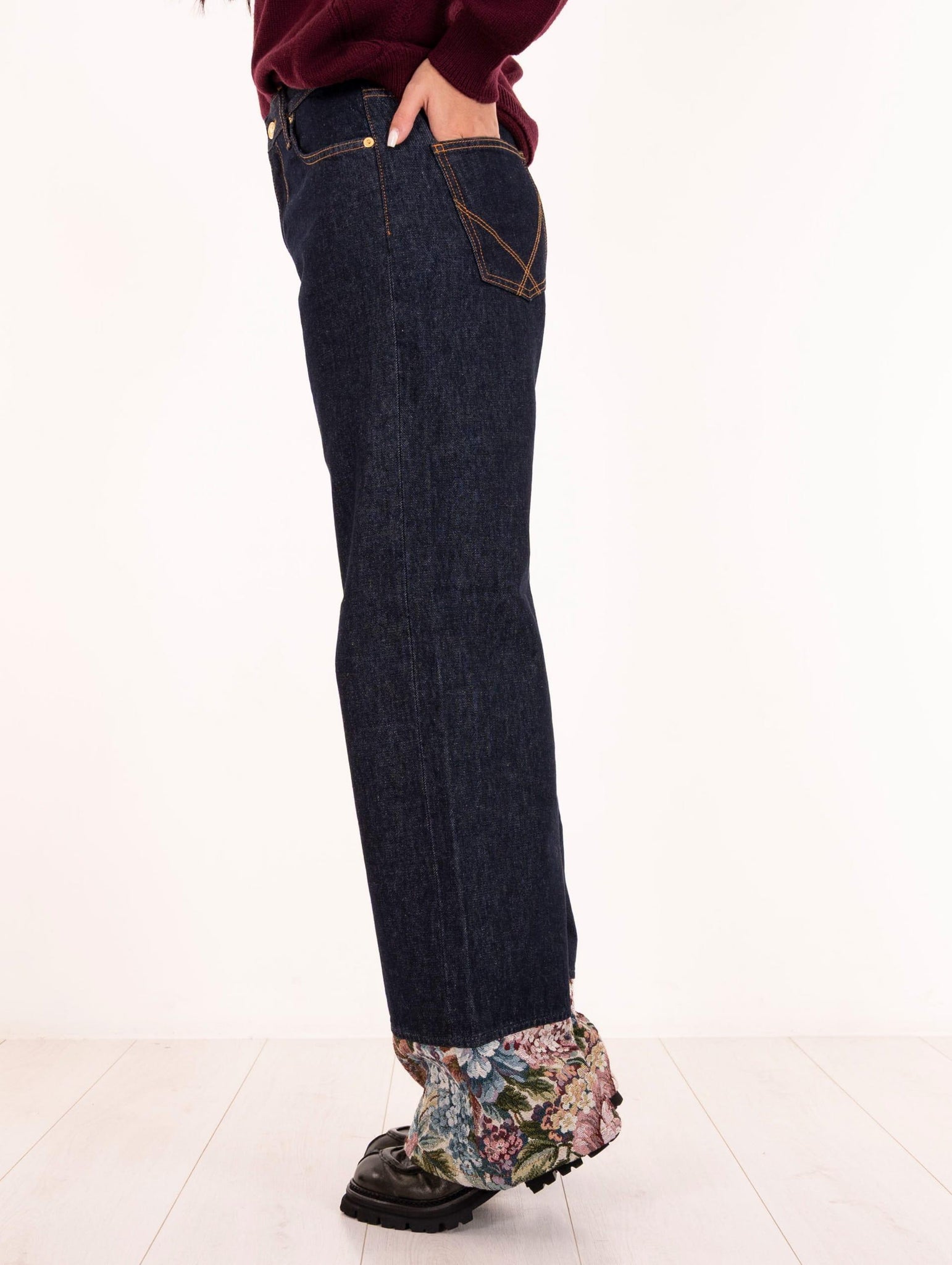 Jeans Super Wide Roy Roger's in Denim Scuro Broccato RND90226CP000021C0999 Roy Roger's