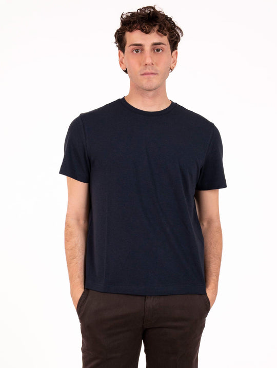 T-Shirt Devore in Cotone, Lana e Seta Navy