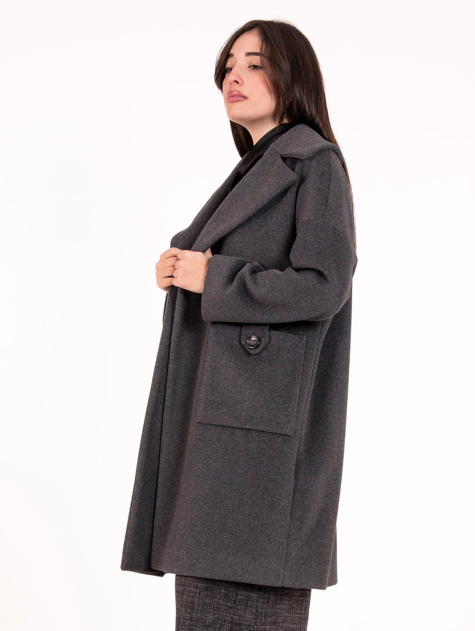 Cappotto Egg Shape Fourstroke in Lana e Viscosa Verde Antracite D806BRAMANTE803 Four Stroke