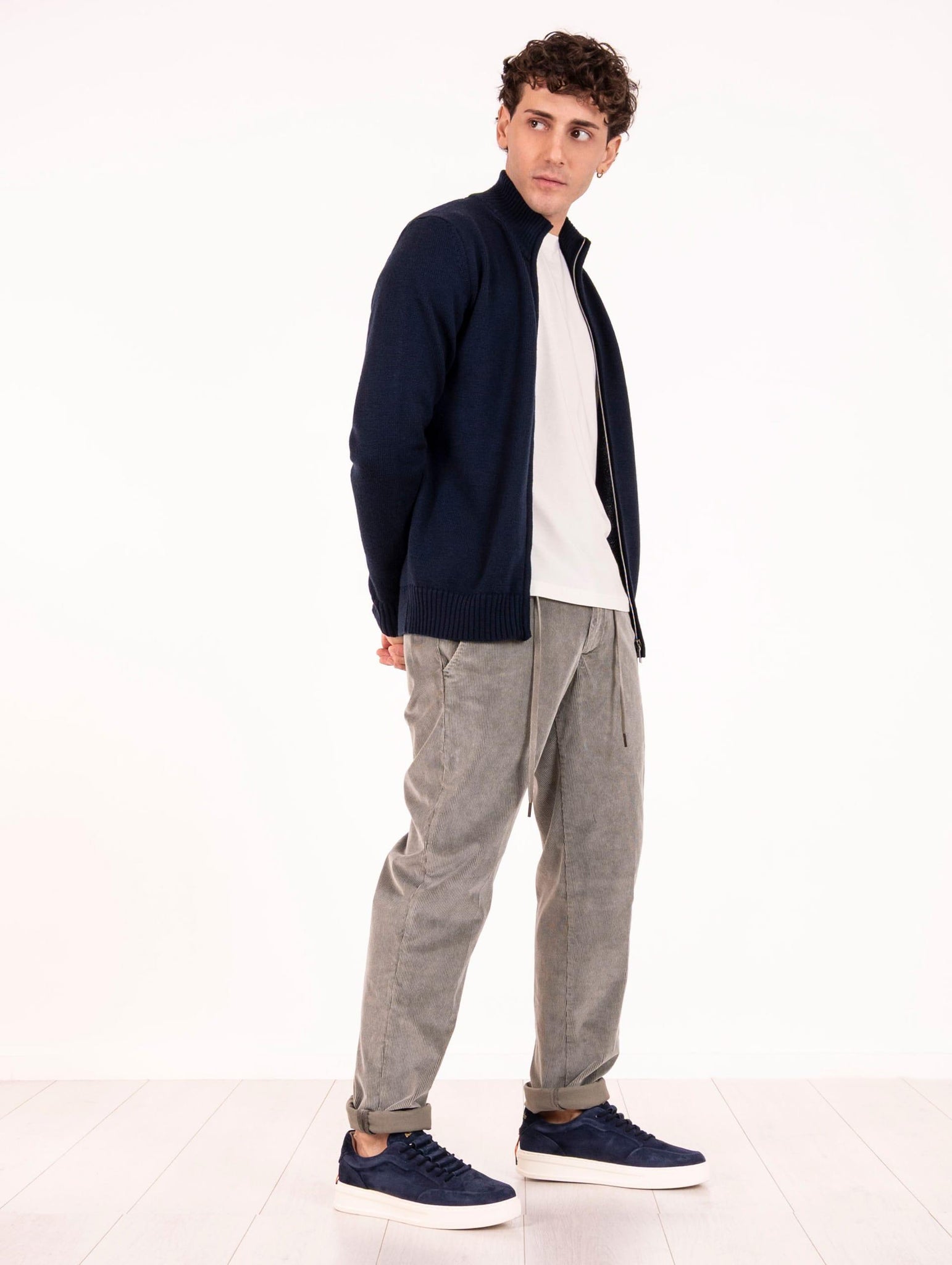 Cardigan Four Stroke in Lana Merino Extrafine Blu HA312GIUBSE1251 Four Stroke