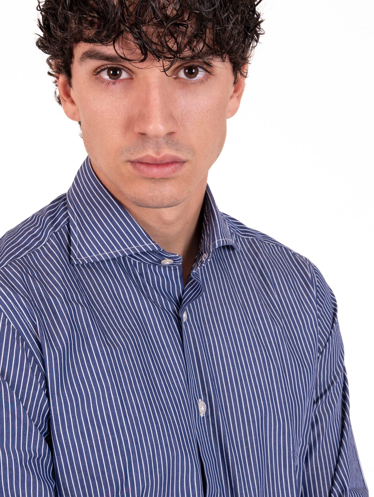 Camicia Borriello Napoli in Cotone a Righe Blu e Bianca 101645 Borriello Napoli