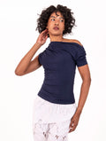 Top Spalla Scesa White Wise in Jersey Blu
