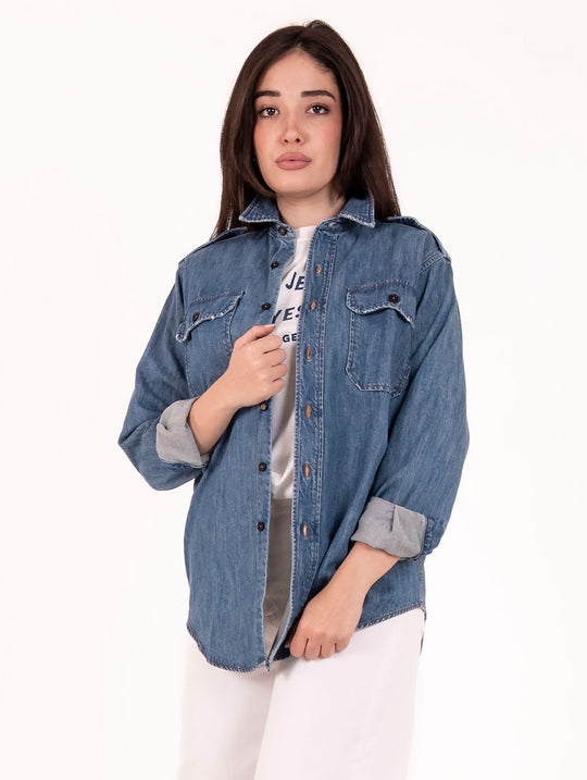 Camicia Military Roy Roger's x Eva Herzigova  in Denim Lavaggio Medio