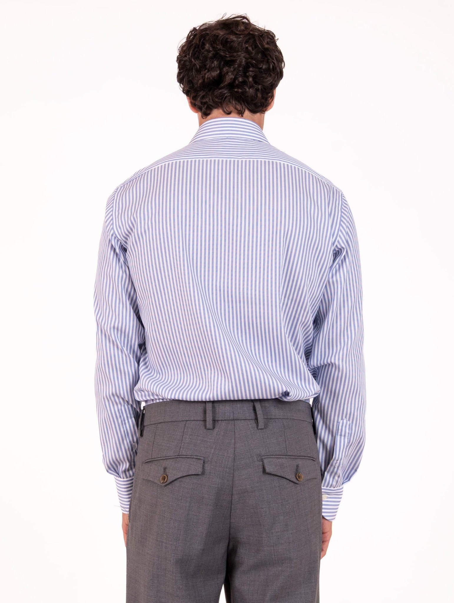 Camicia Caliban in Cotone Fantasia Righe Bianca e Azzurra U8IFWQRC4 Caliban